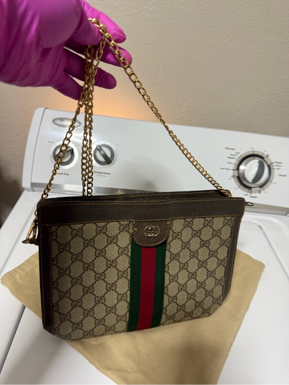 Gucci Beige Monogram Web Stripe Cosmetic Case